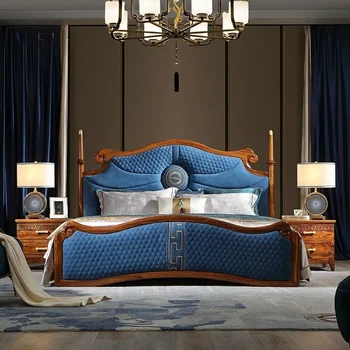 Двуспальная кровать из массива дерева 1,8 м, современная кожаная мебель для свадебной кровати в главной спальне