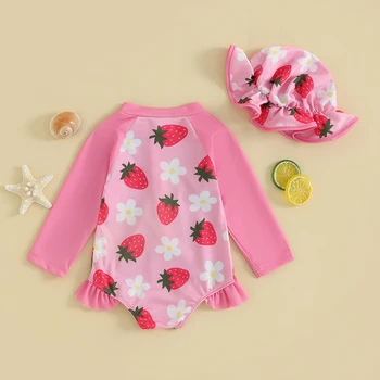 Малыш Младенческий Купальник для маленьких девочек с длинным рукавом, защита от сыпи, цветочный купальник на молнии, пляжная одежда с оборками 4