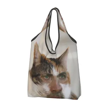 Многоразовая Хозяйственная сумка Nicholas Cage Cat Meme, Женская сумка-тоут, Портативные Сумки для покупок с продуктами