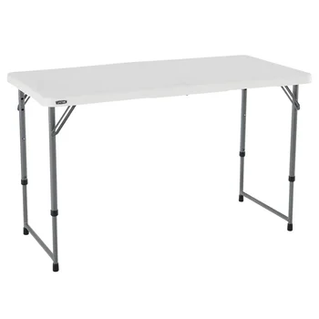 Регулируемый прямоугольный столик длиной 4 фута, складывающийся пополам, для рекламы в помещении/ на открытом воздухе, белый гранит (4428)
