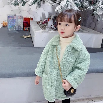 Осенне-зимние пальто и куртки для девочек, новая детская утепленная теплая детская одежда из овечьей шерсти средней длины, пальто 1