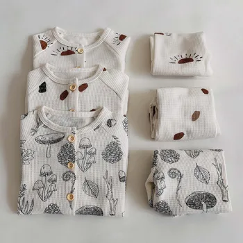 Модный детский пижамный комплект Весна-осень, детская пижама из мягкого хлопка с длинным рукавом, пижамные комплекты, детская одежда 0
