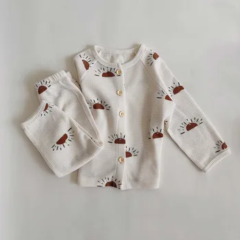 Модный детский пижамный комплект Весна-осень, детская пижама из мягкого хлопка с длинным рукавом, пижамные комплекты, детская одежда 1