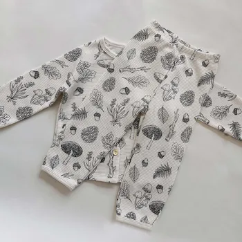 Модный детский пижамный комплект Весна-осень, детская пижама из мягкого хлопка с длинным рукавом, пижамные комплекты, детская одежда 3