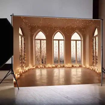 ЛУНА.QG Background Свечи для свадебной церемонии загораются На фоне фотозоны, Свадебный душ, Арочное окно, Фотосессия в домашней студии для вечеринки