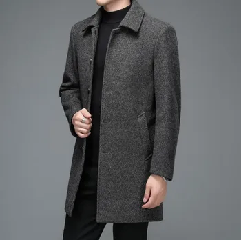 Высококачественные мужские зимние куртки и пальто Деловые Повседневные Шерстяные куртки, пальто, длинные пальто, мужские смеси шерсти с отложным воротником 3