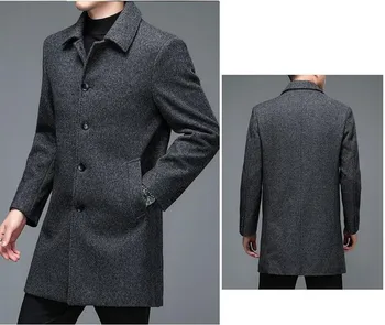 Высококачественные мужские зимние куртки и пальто Деловые Повседневные Шерстяные куртки, пальто, длинные пальто, мужские смеси шерсти с отложным воротником 5
