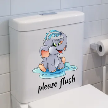 Наклейка с изображением английского мультяшного слона на стену в туалете - Декоративная самоклеящаяся съемная наклейка на стену в ванной комнате
