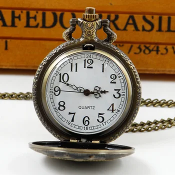 Бронзовые винтажные кварцевые карманные часы в стиле панк, мужские винтажные ювелирные изделия с черепом, ожерелье, карманные часы с брелоком 1