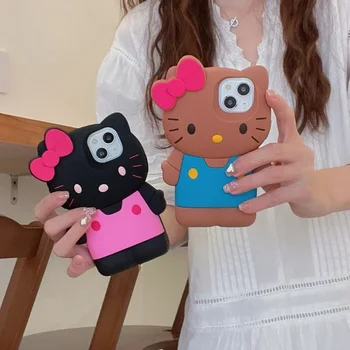 Милый Мультяшный Sanrio Y2K Hello Kitty 3D Стереоскопический Чехол Для Телефона iPhone 15 14 13 12 11 Pro Max Противоударный Мягкий Силиконовый Чехол