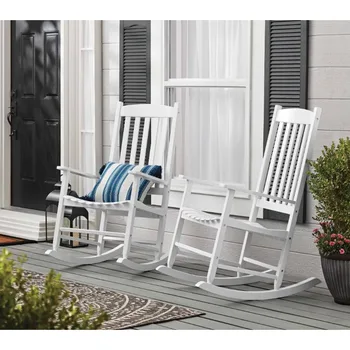 Уличное деревянное кресло-качалка на крыльце, белый цвет, устойчивая к атмосферным воздействиям отделка 0