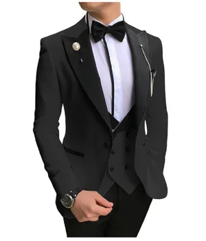 Мужские костюмы Slim Fit Деловой Костюм Жениха Цвета Шампанского Благородный Серый Белый Смокинги Для Официальных Свадебных Костюмов (пиджак + брюки + жилет)
