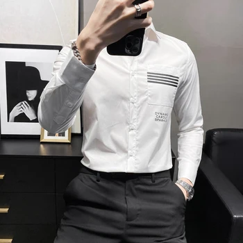 5XL Мужские белые рубашки, элегантные повседневные рубашки с длинным рукавом, мужские рубашки хорошего качества, облегающие рубашки, Новые весенние мужские черные рубашки