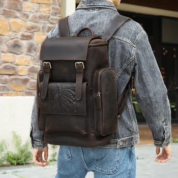 Мужской компьютерный рюкзак из натуральной кожи, дорожная сумка Crazy horse, ретро-рюкзак большой емкости для мужчин
