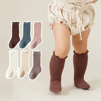 Весенне-осенние Корейские полосатые гольфы до колена, чулки средней длины, Детские Носки для девочек и мальчиков, носки для малышей, носки для новорожденных 0