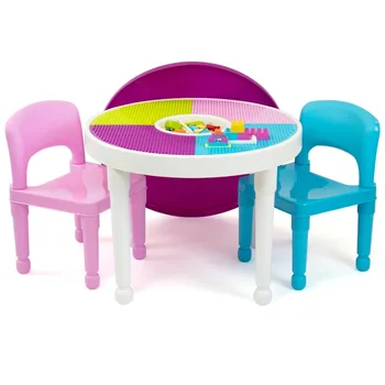 Пластиковый стол для занятий Humble Crew Kids 2 в 1 и Набор из 2 стульев, Круглый, Детский игровой стол, Рабочий стол и стул 0