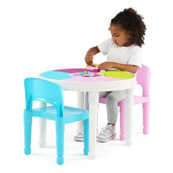 Пластиковый стол для занятий Humble Crew Kids 2 в 1 и Набор из 2 стульев, Круглый, Детский игровой стол, Рабочий стол и стул 2