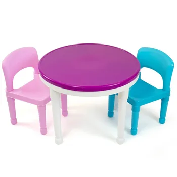 Пластиковый стол для занятий Humble Crew Kids 2 в 1 и Набор из 2 стульев, Круглый, Детский игровой стол, Рабочий стол и стул 3