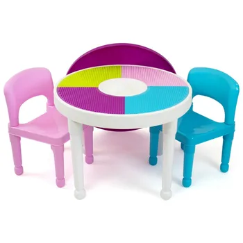 Пластиковый стол для занятий Humble Crew Kids 2 в 1 и Набор из 2 стульев, Круглый, Детский игровой стол, Рабочий стол и стул 4
