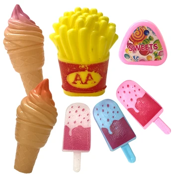 NK 7 шт./компл. Аксессуары для кукол Мороженое, фруктовое мороженое, картофельные чипсы, коробка конфет и сахара для кукольного домика Барби, Декор для еды, Игрушки своими руками