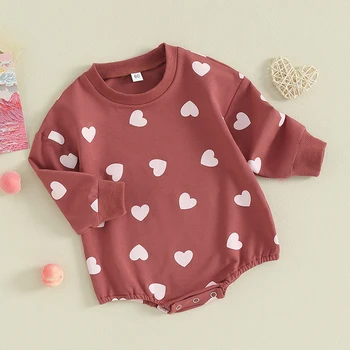 Комбинезон-пузырек для девочки с милым сердечком, боди с длинным рукавом и круглым вырезом для новорожденных 3