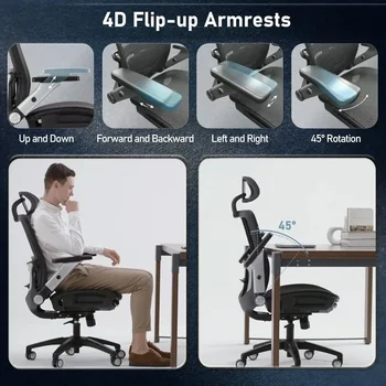 Эргономичный Сетчатый Офисный стул С Подставкой для ног Компьютерное Кресло Компьютерный Исполнительный Стол Кресло С Подголовником и 4D Откидывающимися Подлокотниками 4