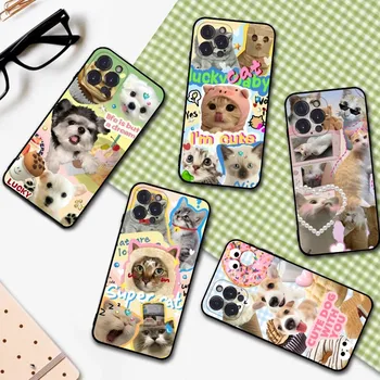 Забавный чехол для телефона с кошкой и собакой для iPhone 15 8 7 6 6S Plus X SE 2020 XR XS 14 11 12 13 Mini Pro Max Mobile Case