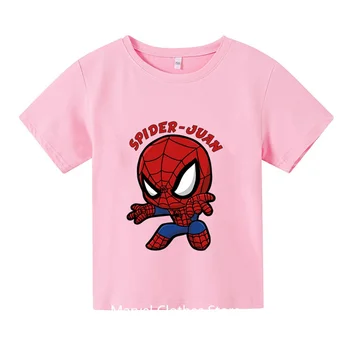 Футболки с Человеком-пауком для мальчиков и девочек, детская футболка с принтом, летняя футболка с коротким рукавом, топы, одежда от 3 до 14 лет 3