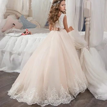 HYGLJL/пышная юбка в стиле ретро из тюля для девочек, кружевное вечернее платье с цветочным узором для девочек, свадебное платье для Первого причастия, платья принцесс 1