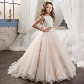 HYGLJL/пышная юбка в стиле ретро из тюля для девочек, кружевное вечернее платье с цветочным узором для девочек, свадебное платье для Первого причастия, платья принцесс 2