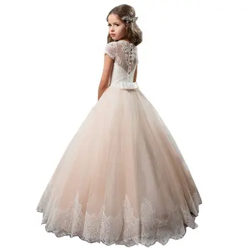 HYGLJL/пышная юбка в стиле ретро из тюля для девочек, кружевное вечернее платье с цветочным узором для девочек, свадебное платье для Первого причастия, платья принцесс 3