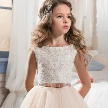 HYGLJL/пышная юбка в стиле ретро из тюля для девочек, кружевное вечернее платье с цветочным узором для девочек, свадебное платье для Первого причастия, платья принцесс 4