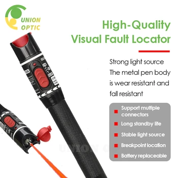 Визуальный локатор неисправностей Оптическое волокно, ручка с красной подсветкой, тестер оптического кабеля мощностью 5 МВт ~ 50 МВт (опция), диапазон VFL