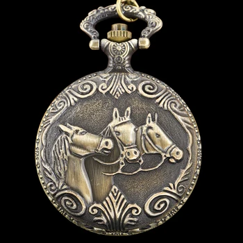 Скачки ковбойских лошадей в западном стиле; кварцевые карманные часы с 3D-тиснением; цепочка; Мужское ожерелье; Подвеска; Женские украшения в подарок