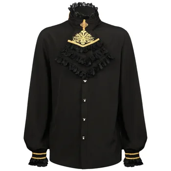 Мужская пиратская рубашка вампира, Ренессанс, Викторианский стиль, стимпанк, готическая средневековая рубашка с оборками, костюм на Хэллоуин, Домашняя сорочка
