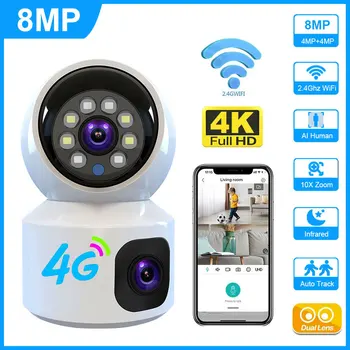 Мини 4G Sim-Камера Wifi Беспроводная 8MP 4K PTZ Радионяня AI Human Detect Night Vision V380 Pro С Двумя Объективами CCTV Security IP Camara