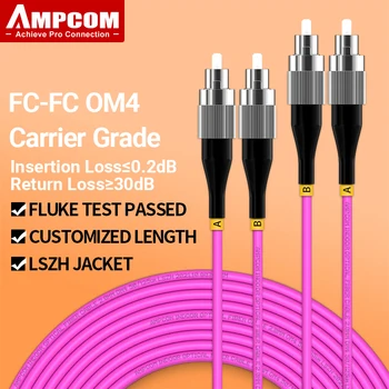 Волоконно-оптический Патч-кабель AMPCOM OM4 FC-FC UPC Многомодовый Дуплексный MMF 50/125 мкм 40 Гбит/с, Нечувствительный К изгибу Волоконно-оптический Шнур 2,0 мм