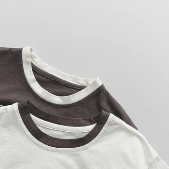 Летняя футболка с короткими рукавами из чистого хлопка с принтом для мальчиков и девочек, детский топ, Детская одежда 3
