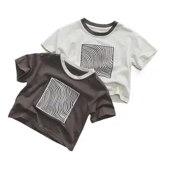 Летняя футболка с короткими рукавами из чистого хлопка с принтом для мальчиков и девочек, детский топ, Детская одежда 5
