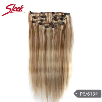 Гладкие прямые волосы, 7шт зажим для наращивания человеческих волос, бразильский медовый блонд # P27/613 Цветная заколка для наращивания волос Remy 2
