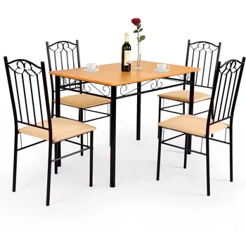 Обеденный стол из 5 предметов, обеденный стол и стулья с мягким сиденьем из винтажного дерева, мебель для домашней кухни и столовой 0