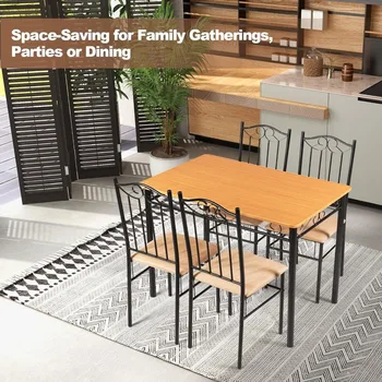 Обеденный стол из 5 предметов, обеденный стол и стулья с мягким сиденьем из винтажного дерева, мебель для домашней кухни и столовой 1