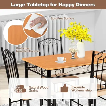 Обеденный стол из 5 предметов, обеденный стол и стулья с мягким сиденьем из винтажного дерева, мебель для домашней кухни и столовой 4