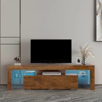 Мебель для гостиной тумба для телевизора со светодиодной подсветкой Черный орех белый [В наличии в США]