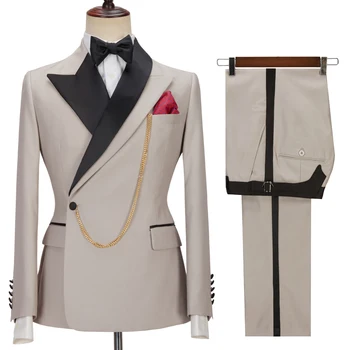 Новый дизайн, приталенный мужской фрак цвета хаки, костюмы для выпускного вечера из 2 предметов (куртка + брюки) Элегантный мужской костюм Terno с отворотом, комплект для жениха