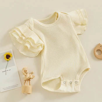 Одежда для новорожденных девочек, однотонное боди с развевающимися рукавами, комбинезон в рубчик, комбинезон для маленьких девочек, комбинезон 0