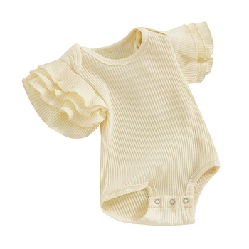 Одежда для новорожденных девочек, однотонное боди с развевающимися рукавами, комбинезон в рубчик, комбинезон для маленьких девочек, комбинезон 2