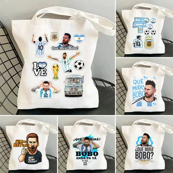 Подарок болельщиков Messi 2023 Que Miras Bobo Argentina, забавные белые сумки-тоут, сумка для покупок, подарочные многоразовые большие сумки через плечо