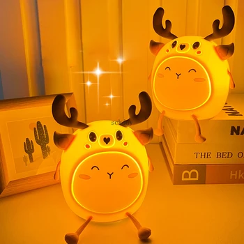 Светодиодный детский ночник, перезаряжаемая силиконовая лампа в виде оленя, красочный подарок на день рождения для девочки, ночник для декора рабочего стола в спальне для сна