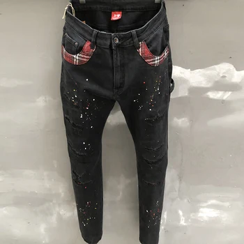 Мужские осенние Ретро Рваные джинсы на пуговицах в стиле панк 2023, мужские мотоциклетные брюки, рваные джинсы, мужские уличные рваные джинсы Pantalon Homme